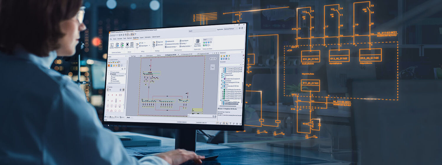 Woman working with electrical design software