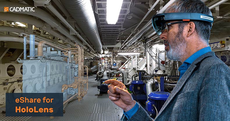 Man wearing VR headset in the engine room