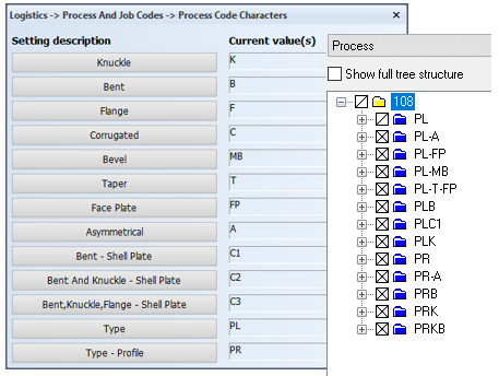 Hull process and job codes interface